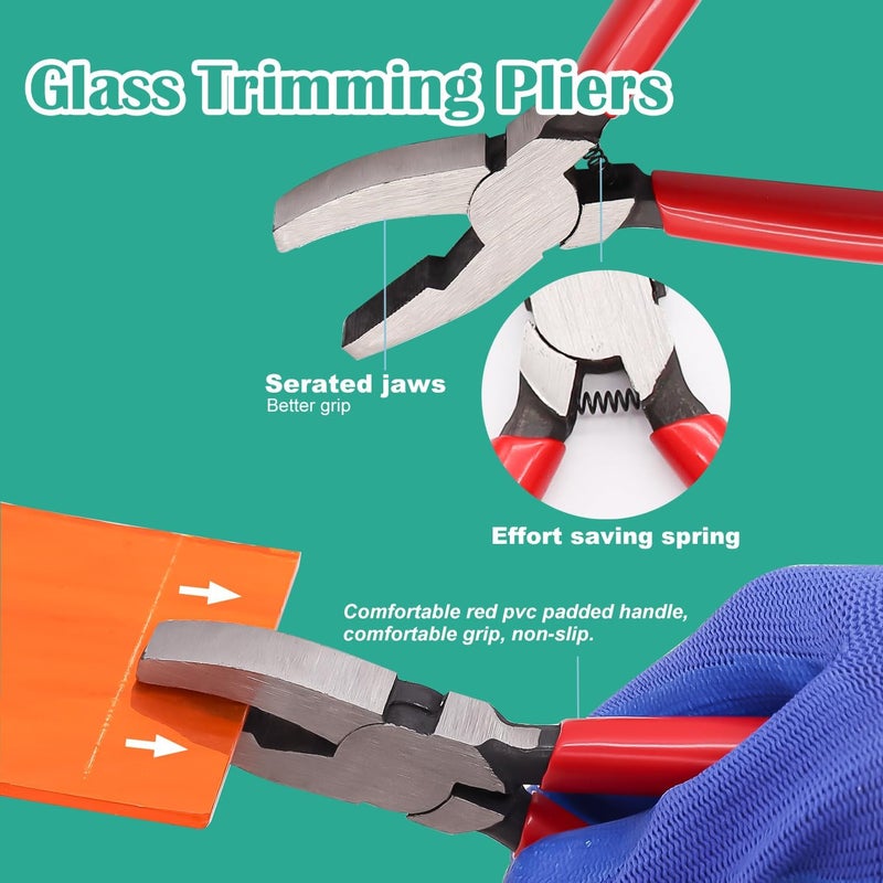 weideer Glass Cutters Tools,Glass Cutter, Mosaic Wheeled Glass Tile Nippers,Running Pliers Breaker Grozer Pliers,Stained Glass Cutting Tool Kit with Replacement Cutting Wheel Gloves Leather Bag - Image 4
